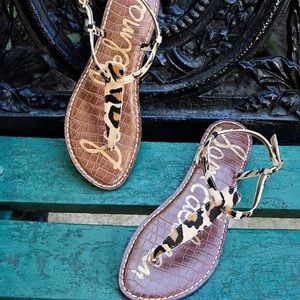 Sam Edelman Gigi Leopard Calf Hair T-Strap Sandals
